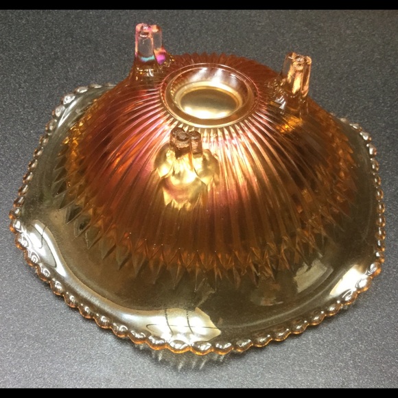 Northwood Amber Carnival Glass Footed Bowl - Picture 2 of 2